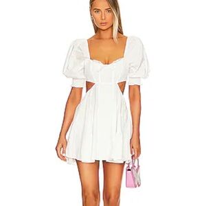 For Love & Lemons Arya White Open-Back Puff Sleeve Dress